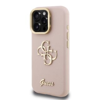 Guess PU Grained 4G Logo Stand Camera Frame Case for iPhone 15 Pro / Pink (GUHCP15LPCS4GSP)