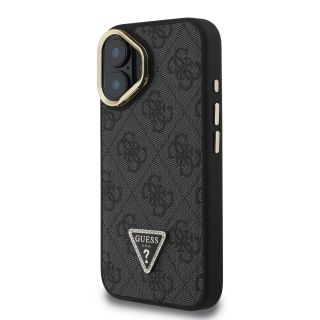 Guess PU 4G Strass Triangle Logo Stand Camera Frame MagSafe Case for iPhone 16 / Black (GUHMP16SPCS4GPTK)
