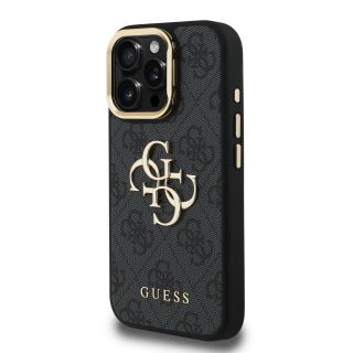 Guess PU 4G Metal Logo Stand Camera Frame Case for iPhone 15 Pro Max / Black (GUHCP15XPCS4GP4K)