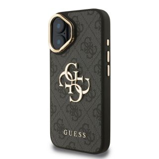 Guess PU 4G Metal Logo Stand Camera Frame Case for iPhone 16 / Black (GUHCP16SPCS4GP4K)