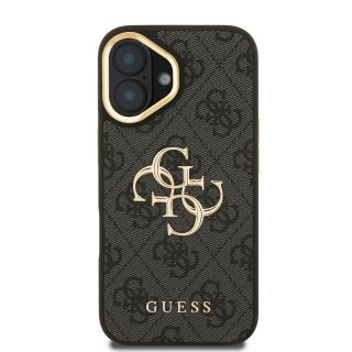 Guess PU 4G Metal Logo Stand Camera Frame Case for iPhone 16 / Black (GUHCP16SPCS4GP4K)