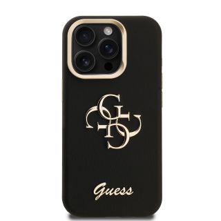 Guess PU Grained 4G Logo Stand Camera Frame Case for iPhone 15 Pro / Black (GUHCP15LPCS4GSK)