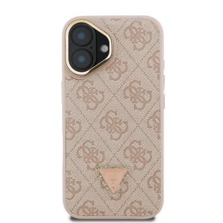 Guess PU 4G Strass Triangle Logo Stand Camera Frame MagSafe Case for iPhone 16 / Pink (GUHMP16SPCS4GPTP)