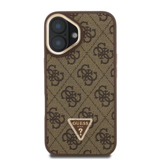 Guess PU 4G Strass Triangle Logo Stand Camera Frame MagSafe Case for iPhone 16 / Brown (GUHMP16SPCS4GPTW)