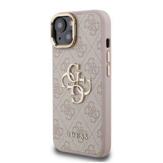 Guess PU 4G Metal Logo Stand Camera Frame Case for iPhone 15 / Pink (GUHCP15SPCS4GP4P)