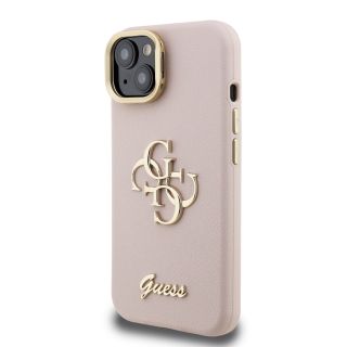 Guess PU Grained 4G Logo Stand Camera Frame Case for iPhone 15 / Pink (GUHCP15SPCS4GSP)