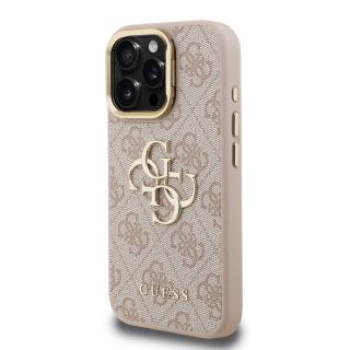 Guess PU 4G Metal Logo Stand Camera Frame Case for iPhone 16 Pro Max / Pink (GUHCP16XPCS4GP4P)