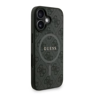 Guess PU Leather 4G Colored Ring Strap MagSafe Case for iPhone 16 / Black (GUHMP16SP4GREGSK)