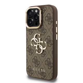 Guess PU 4G Metal Logo Stand Camera Frame Case for iPhone 15 Pro / Brown (GUHCP15LPCS4GP4W)