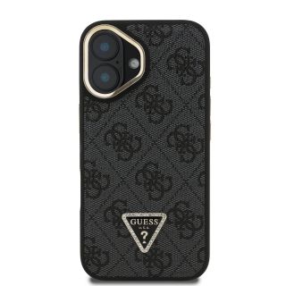 Guess PU 4G Strass Triangle Logo Stand Camera Frame MagSafe Case for iPhone 16 / Black (GUHMP16SPCS4GPTK)