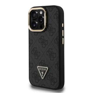 Guess PU 4G Strass Triangle Logo Stand Camera Frame MagSafe Case for iPhone 16 Pro Max / Black (GUHMP16XPCS4GPTK)