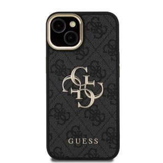 Guess PU 4G Metal Logo Stand Camera Frame Case for iPhone 15 / Black (GUHCP15SPCS4GP4K)