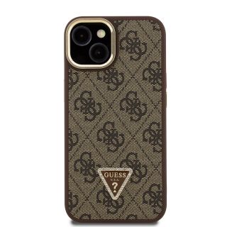 Guess PU 4G Strass Triangle Logo Stand Camera Frame MagSafe Case for iPhone 14 / Brown (GUHMP14SPCS4GPTW)