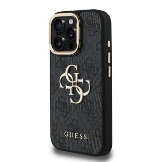 Guess PU 4G Metal Logo Stand Camera Frame Case for iPhone 16 Pro / Black (GUHCP16LPCS4GP4K)