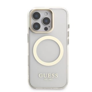 Guess IML Gold Outline Stand Camera Frame MagSafe Case for Apple iPhone 16 Pro Max (GUHMP16XHTRMSFD)