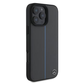 Mercedes Leather Blue Stripe MagSafe Case for Apple iPhone 16 Pro (MEHMP16L23RURBA)