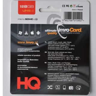 Imro Memory Card microSDHC / 128GB / cl. 10 UHS-I + Adapter (MicroSD10/128GADPUHS)