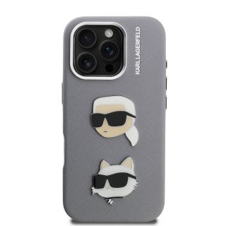 Karl Lagerfeld Grained PU K&CH Heads Case for Apple iPhone 16 Pro (KLHCP16LPSFDHPG)