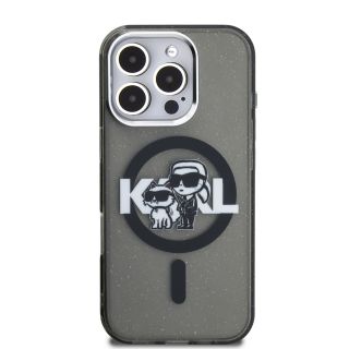 Karl Lagerfeld IML Glitter Karl and Choupette Sketch MagSafe Case for Apple iPhone 16 Pro (KLHMP16LHGKCGKBK)