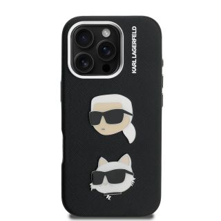 Karl Lagerfeld Grained PU K&CH Heads Case for Apple iPhone 16 Pro Max (KLHCP16XPSFDHPK)