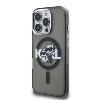 Karl Lagerfeld IML Glitter Karl and Choupette Sketch MagSafe Case for Apple iPhone 16 Pro Max (KLHMP16XHGKCGKBK)