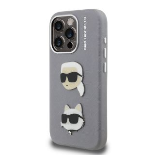 Karl Lagerfeld Grained PU K&CH Heads Case for Apple iPhone 15 Pro (KLHCP15LPSFDHPG)