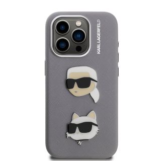 Karl Lagerfeld Grained PU K&CH Heads Case for Apple iPhone 15 Pro (KLHCP15LPSFDHPG)
