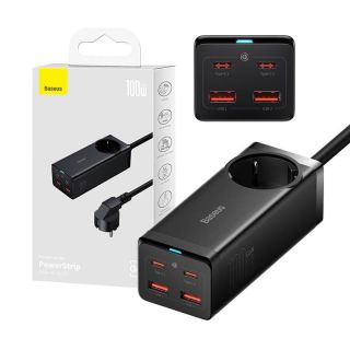 Baseus GaN3 Pro Wall charger / Powerstrip 2xUSB / 2xUSB-C / AC / 100W (PSZM000401)
