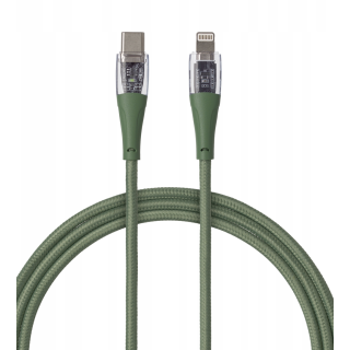 Qualo QTCN-CL-04 Transparent Nylon Cable USB-C - Lightning / 12W / 1.5m / green (QTCN-CL-04)