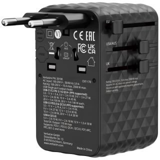 Verbatim Travel Adapter EU / UK / US / 2x USB-A / 3x USB-C 70W (30190)