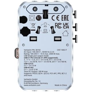 Verbatim Travel Adapter EU / UK / US / 2x USB-C / 2x USB-A / USB-C 100W (30192)
