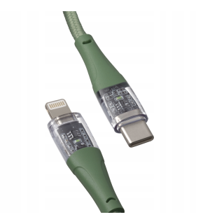Qualo QTCN-CL-04 Transparent Nylon Cable USB-C - Lightning / 12W / 1.5m / green (QTCN-CL-04)
