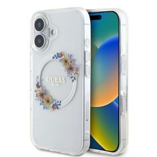 Guess IML Flowers Wreath MagSafe Case for Apple iPhone 16 Plus (GUHMP16MHFWFCT)