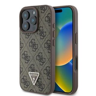 Guess Leather 4G Triangle Strass Back Case for Apple iPhone 16 Pro Max (GUHCP16XP4TDPW)