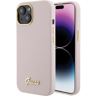 Guess Silicone Script Metal Logo & Frame Back Case for Apple iPhone 15 (GUHCP15SSMBSLP)