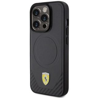 Ferrari Carbon Metal Logo MagSafe Back Case for Apple iPhone 15 Pro (FEHMP15LPTEK)