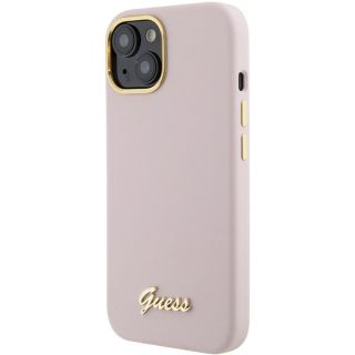 Guess Silicone Script Metal Logo & Frame Back Case for Apple iPhone 15 (GUHCP15SSMBSLP)