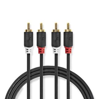 Nedis Aux Audio Cable 2x RCA -> 2 x RCA 10m Black (CABW24200AT100)