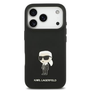 Karl Lagerfeld Liquid Silicone Metal Ikonik Case for iPhone 17 Pro / Black (KLHCP17LSMHKNPK)
