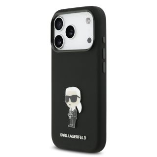 Karl Lagerfeld Liquid Silicone Metal Ikonik Case for iPhone 17 Pro / Black (KLHCP17LSMHKNPK)
