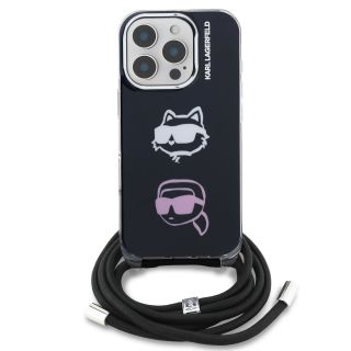 Karl Lagerfeld IML Crossbody Karl and Choupette Heads Case for iPhone 16 Pro / Black (KLHCP16LHCDHGFBK)
