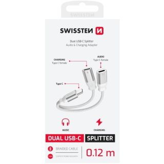 Swissten Textile USB-C Audio Charging Adapter 2x USB-C 0.12m (73502305)