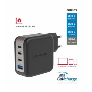 Swissten Travel Charger GaN 3x USB-C PD 100W / USB-A 18W QC (22071600)