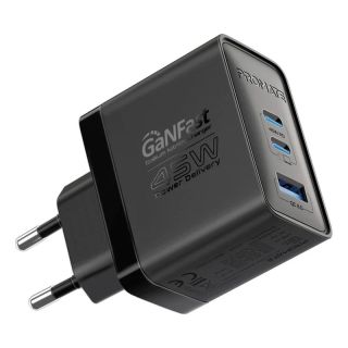 Promate PowerPort-45 GaNFast™ Wall Charger 45W / QC3.0 / PD45W (POWERPORT45BK)
