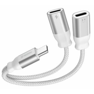 Swissten Textile USB-C Audio Charging Adapter 2x USB-C 0.12m (73502305)