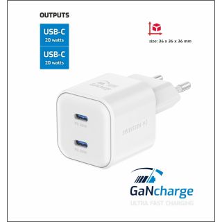Swissten GaN PD 2x USB-C Travel Charger 20W (22070500)