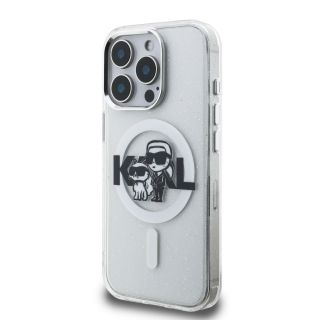 Karl Lagerfeld IML Glitter Karl and Choupette Sketch MagSafe Case for iPhone 15 Pro / Transparent (KLHMP15LHGKCGKBT)