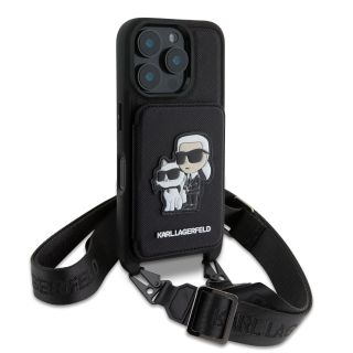 Karl Lagerfeld Saffiano Crossbody Strap Karl and Choupette Case for iPhone 16 Pro / black (KLHCP16LCSAKCPMK)