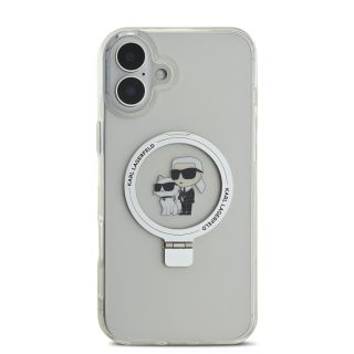 Karl Lagerfeld Ringstand Karl and Choupette MagSafe Case for iPhone 16 Plus / white (KLHMP16MHMRSKCH)