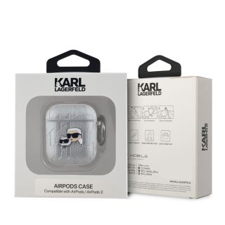 Karl Lagerfeld PU Embossed Karl and Choupette Heads Case for AirPods 1/2 / Silver (KLA2PGKCPS)